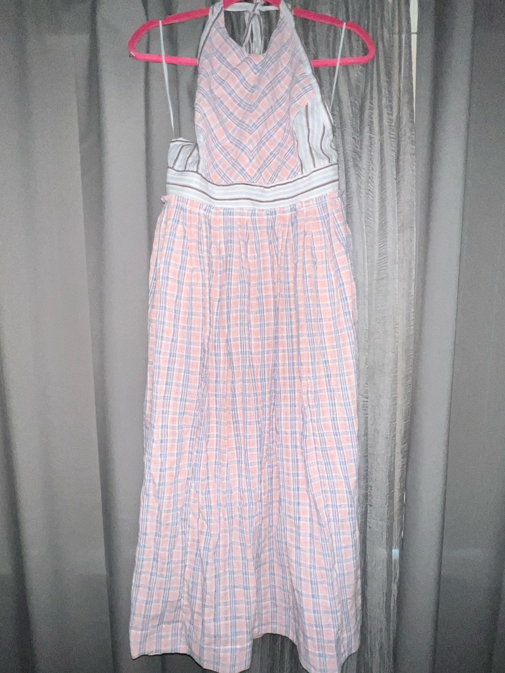 Free People Plaid Halter Dress with Striped Waistband - Size S - Picture 4 of 7